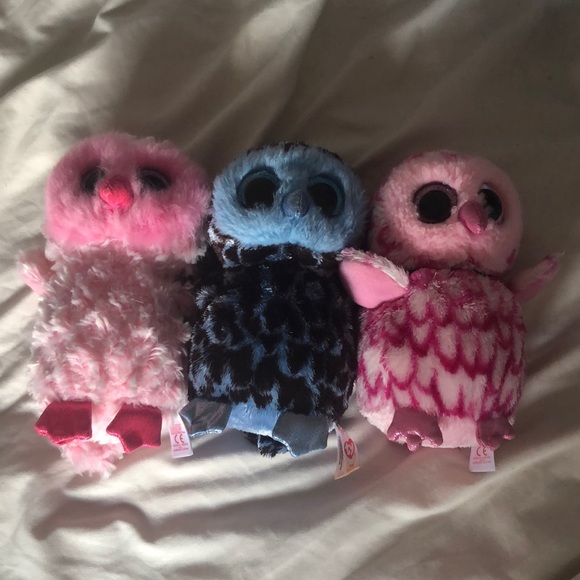 3 Ty owl plushies two pink owls and one blue owl - Picture 1 of 7